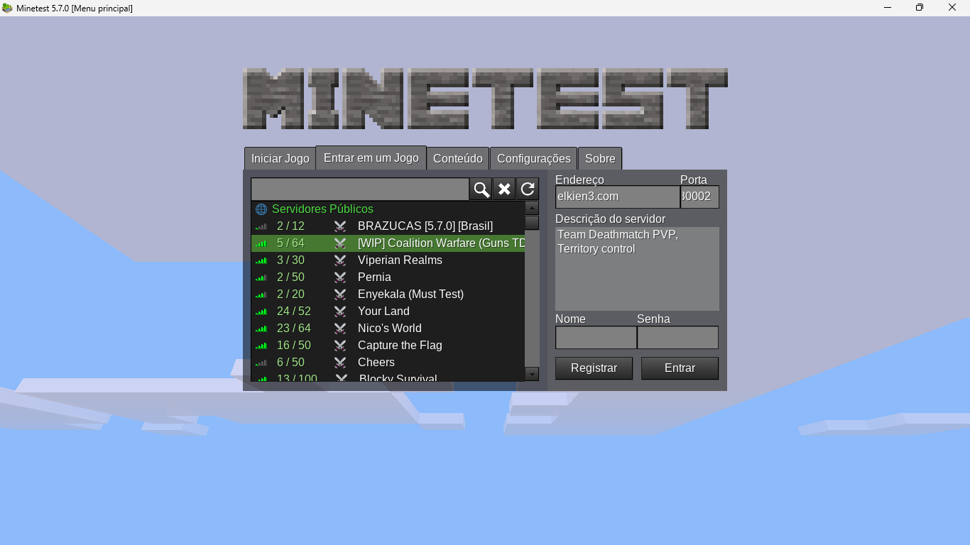 Entrar em um Jogo Minetest