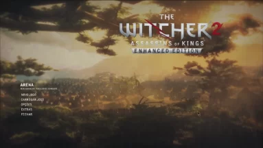A captura de tela mostra o menu o jogo The Witcher 2 Assassins of Kings Enhanced Edition traduzido.