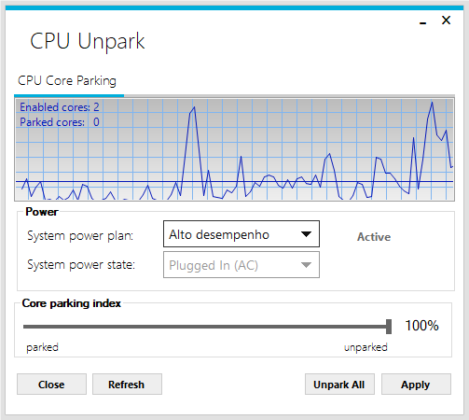 CPU Unpark captura de tela 1 baixesoft