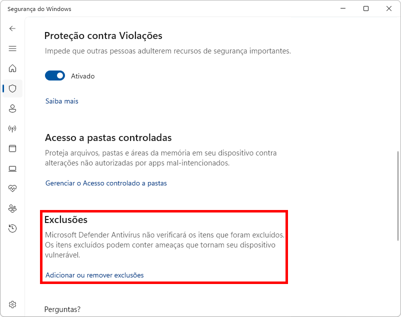 Windows Defender captura de tela