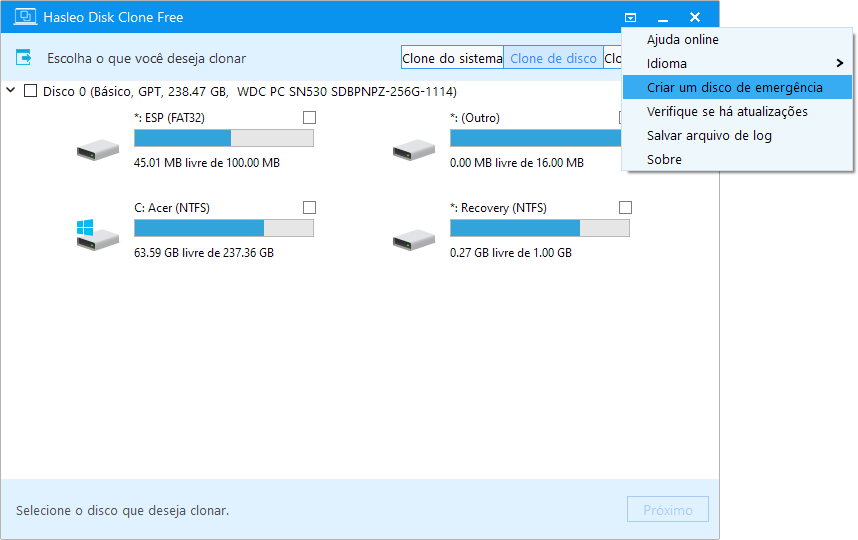 Criar um disco de emergencia hasleo disk clone