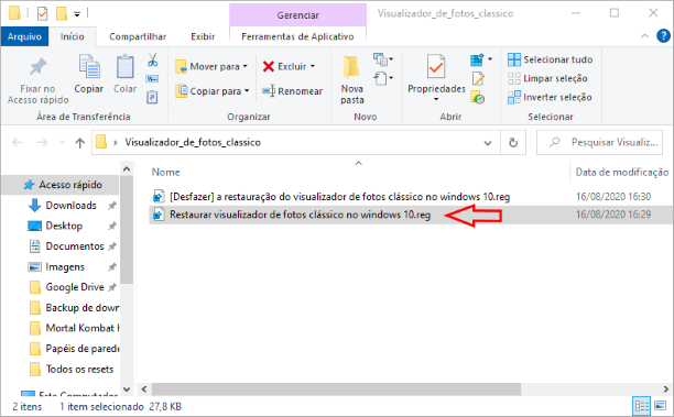Restaurar visualizador de fotos clássico Windows 10
