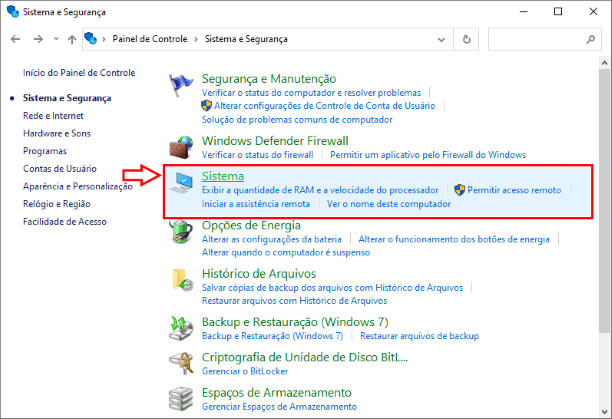 Sistema painel de controle