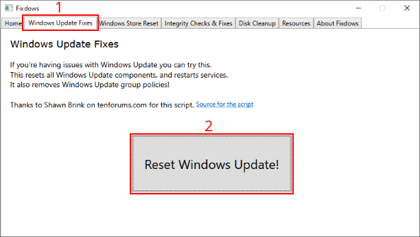 Fixdows captura de tela arrumando o Windows Update