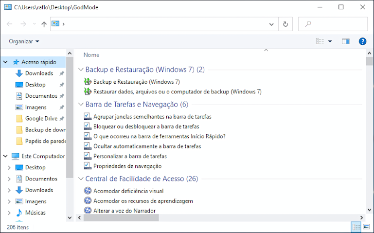 God Mode captura de tela Windows 10