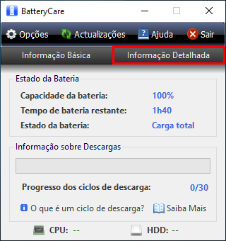 Informação detalhada battery care