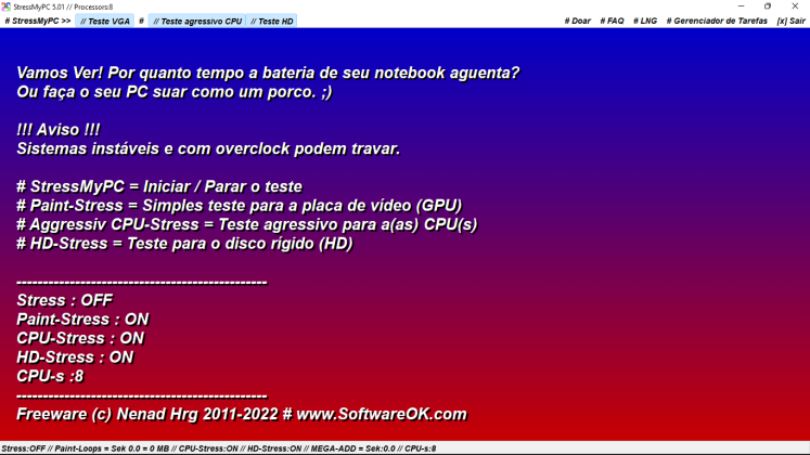StressMyPC captura de tela 1 baixesoft