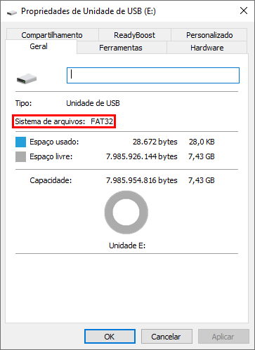 FAT32 pendrive sistema de arquivos