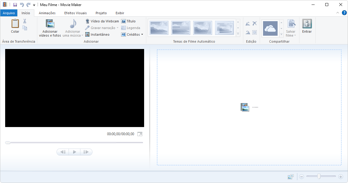 Windows Movie Maker 2012 captura de tela demo tela inicial
