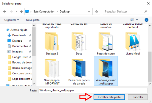 Selecionando pasta Windows wallpaper