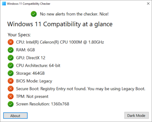 Windows 11 Compatibility Checker captura de tela 1 baixesoft