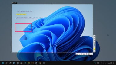 Captura de tela do efetivo uso do Lightshot. A opção destaca muitas das possibilidades do que é possível fazer com o programa. A imagem exemplifica uma captura de tela na área de trabalho do Windows 11. Ela mostra a ferramenta de corte da captura e exemplos de marcações, adição de texto, entre outras.