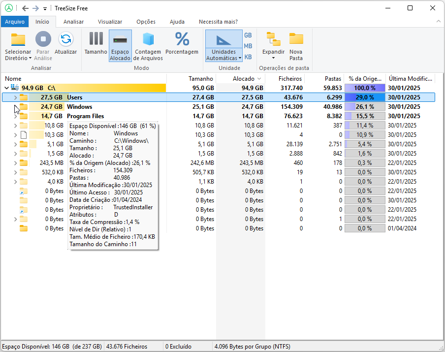 TreeSize demonstracao de uso