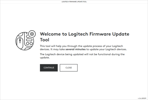 Capturas de tela do Logitech Firmware Update Tool