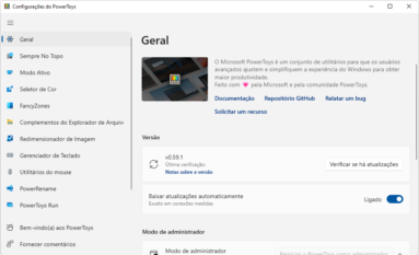 Captura de tela do Microsoft PowerToys na sua opção 