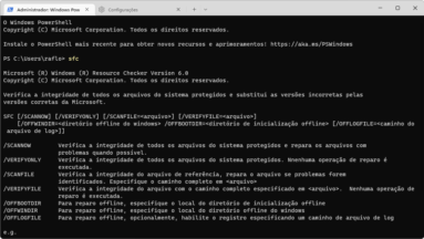 Captura de tela demonstrativa do Windows Terminal com a aba do PowerShell aberta rodando o comando sfc.
