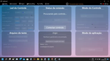 Captura de tela do DualSenseX em sua tela inicial que traz opções como de conectar controle, entre outras.