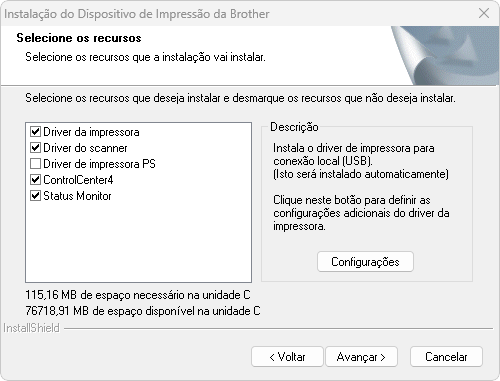 Brother captura de tela instalador instalshield