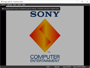 Captura de tela demonstrativa do DuckStation mostrando a tela inicial da emulação, que é a clássica primeira tela branca da SONY do PS1.