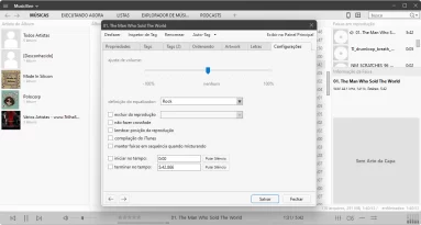 Captura de tela que mostra opções disponíveis para edição de arquivos sonoros no musicbee. A captura destaca a aba 