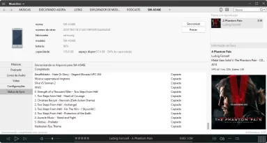 Captura de tela do musicbee que destaca e exemplifica sua opção de sincronizar músicas e arquivos sonoros com smartphones.