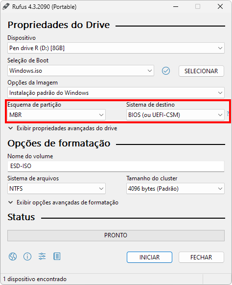 Opcao mais indicada RUFUS computadores mais antigos com BIOS mais antigas