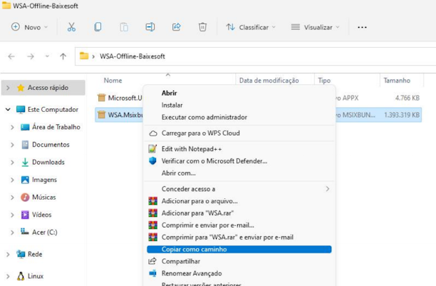 Como fazer a instalacao do WSA em modo offline captura de tela 2