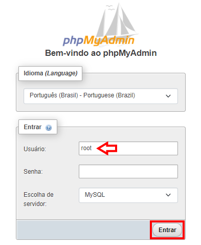 Tela de apresentação do phpmyadmin rodando no wampserver. Está é uma tela em um exemplo prático.