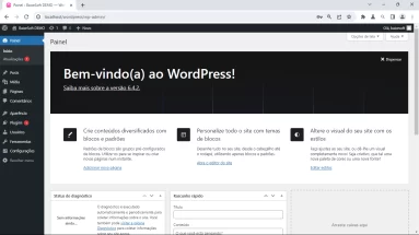 Captura de tela exemplo de um site em WordPress feito no WampServer. A tela mostra o painel inicial do wp-admin.
