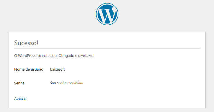 Sucesso site criado wampserver