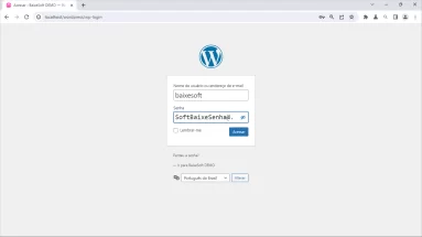 Captura da tela de login inicial do WordPress instalado no WampServer. É a tela do /wp-admin.