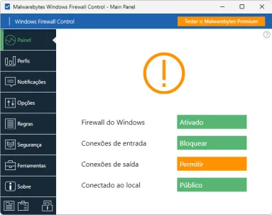 Captura de tela inicial do Windows Firewall Control