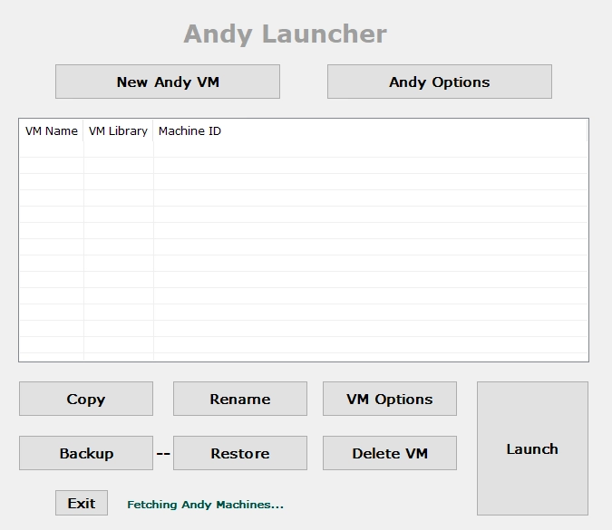 Launcher do emulador Andy.