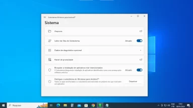 Interface de apresentação do WSA assim que aberto no Windows 10. Ele mostra as opções do menu inicial que é aberto que é o 
