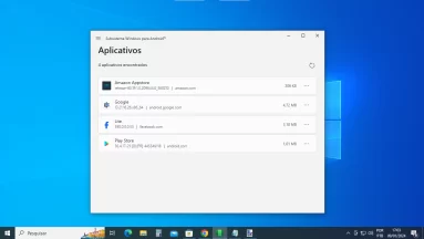 Captura de tela exemplo mostrando aplicativos de Android instalados no WSA para Windows 10.