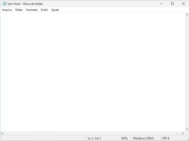 Captura de tela demonstrativa do bloco de notas clássico do Windows. Nesta captura ele está vazio.