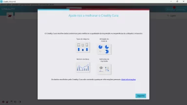 Captura de tela demonstrativa do Creality Slicer mostrando a segunda tela do assistente de configuração.